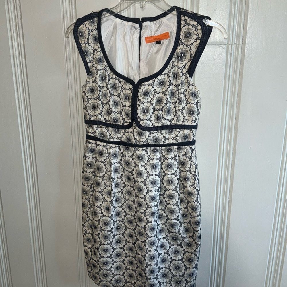 Navy Blue & Cream Dress by Cynthia Steffens- Size 4